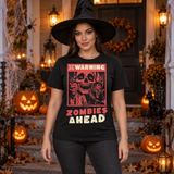 Warning Zombies Ahead T-Shirt – Zombie & Monster Horror Graphic Graphic Tee - Color: black
