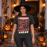 Warning Zombies Ahead T-Shirt – Zombie & Monster Horror Graphic Graphic Tee - Color: charcoal