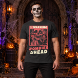 Warning Zombies Ahead T-Shirt – Zombie & Monster Horror Graphic Graphic Tee - Color: charcoal