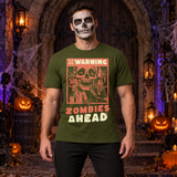 Warning Zombies Ahead T-Shirt – Zombie & Monster Horror Graphic Graphic Tee - Color: military green