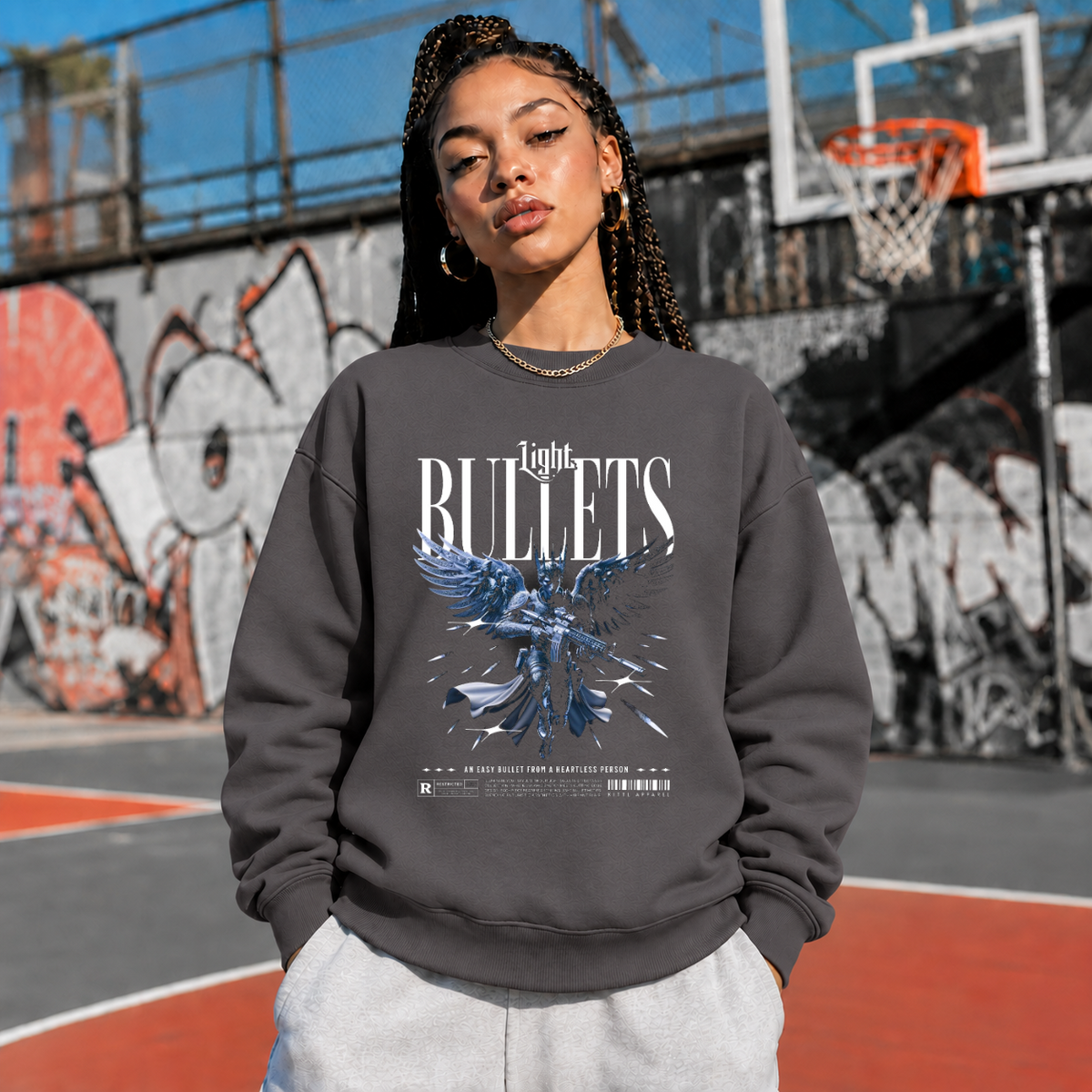 Warrior Angel Sweatshirt – Gothic Streetwear Poster Graphic Sweatshirt - Color: charcoal