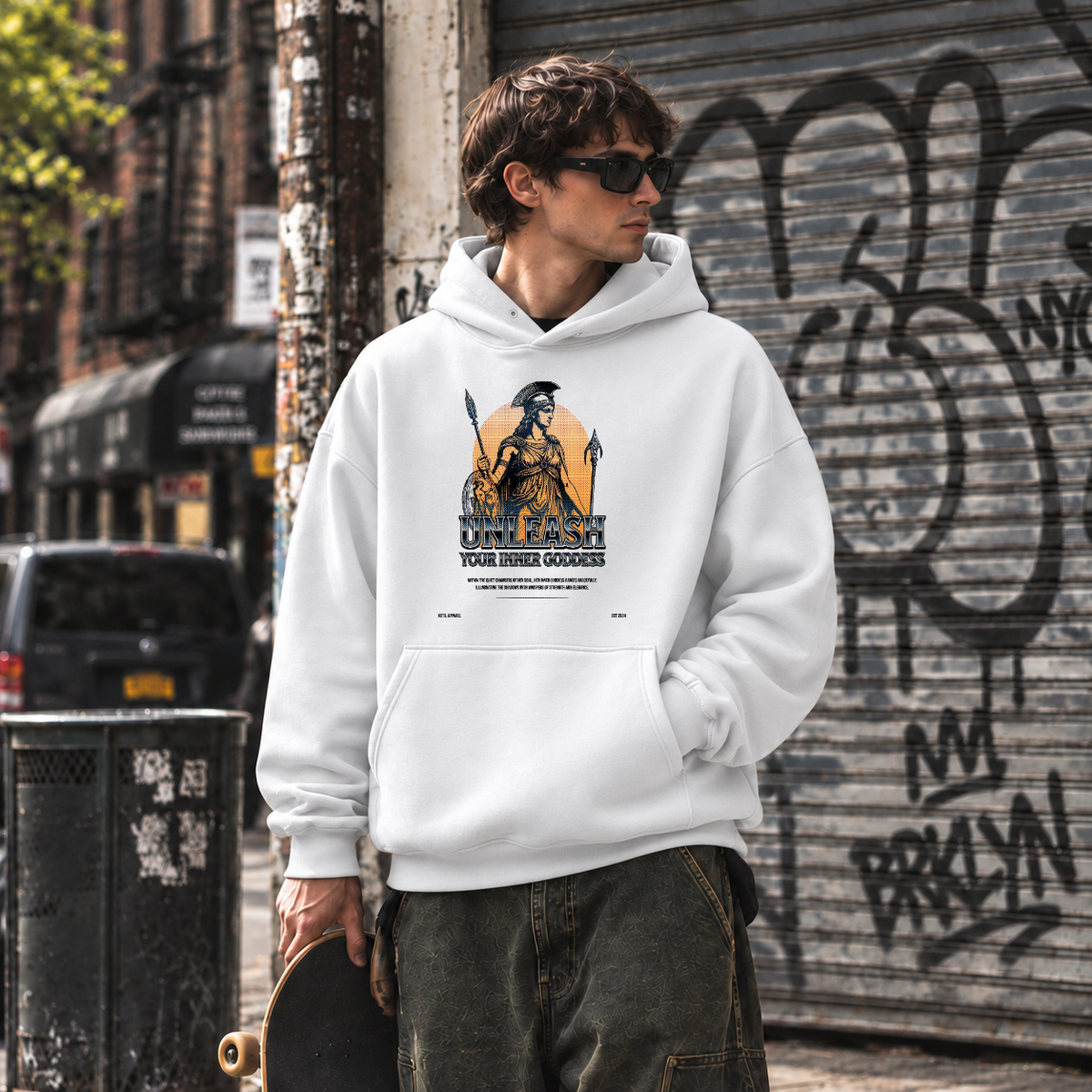 Warrior Goddess Athena Unleash Inner Goddess Hoodie – Dark Art / Renaissance Aesthetic Graphic Hoodie - Color: white