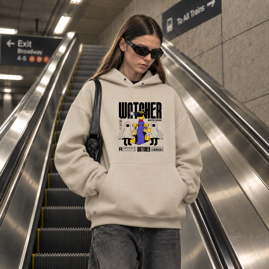 Watcher Pop Art Figures Hoodie – Vintage Y2K / Acid Graphic Streetwear Hoodie - Color: sand