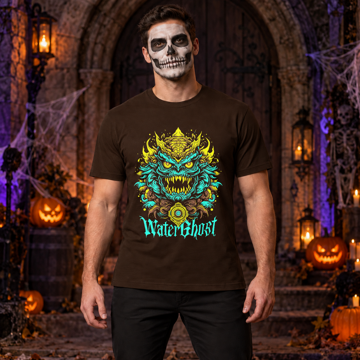 Water Ghost T-Shirt – Skull & Reaper Gothic Graphic Graphic Tee - Color: chocolate