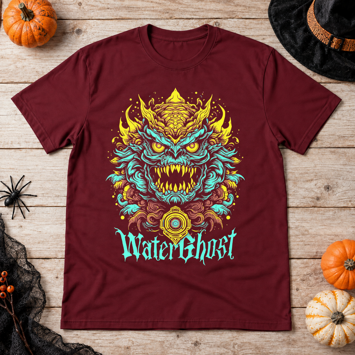 Water Ghost T-Shirt – Skull & Reaper Gothic Graphic Graphic Tee - Color: maroon