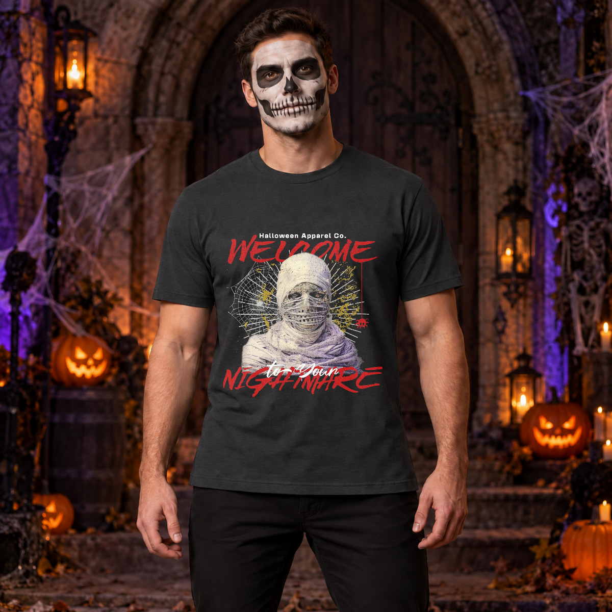 Welcome to your Nightmare T-Shirt – Skull & Reaper Gothic Graphic Graphic Tee - Color: charcoal