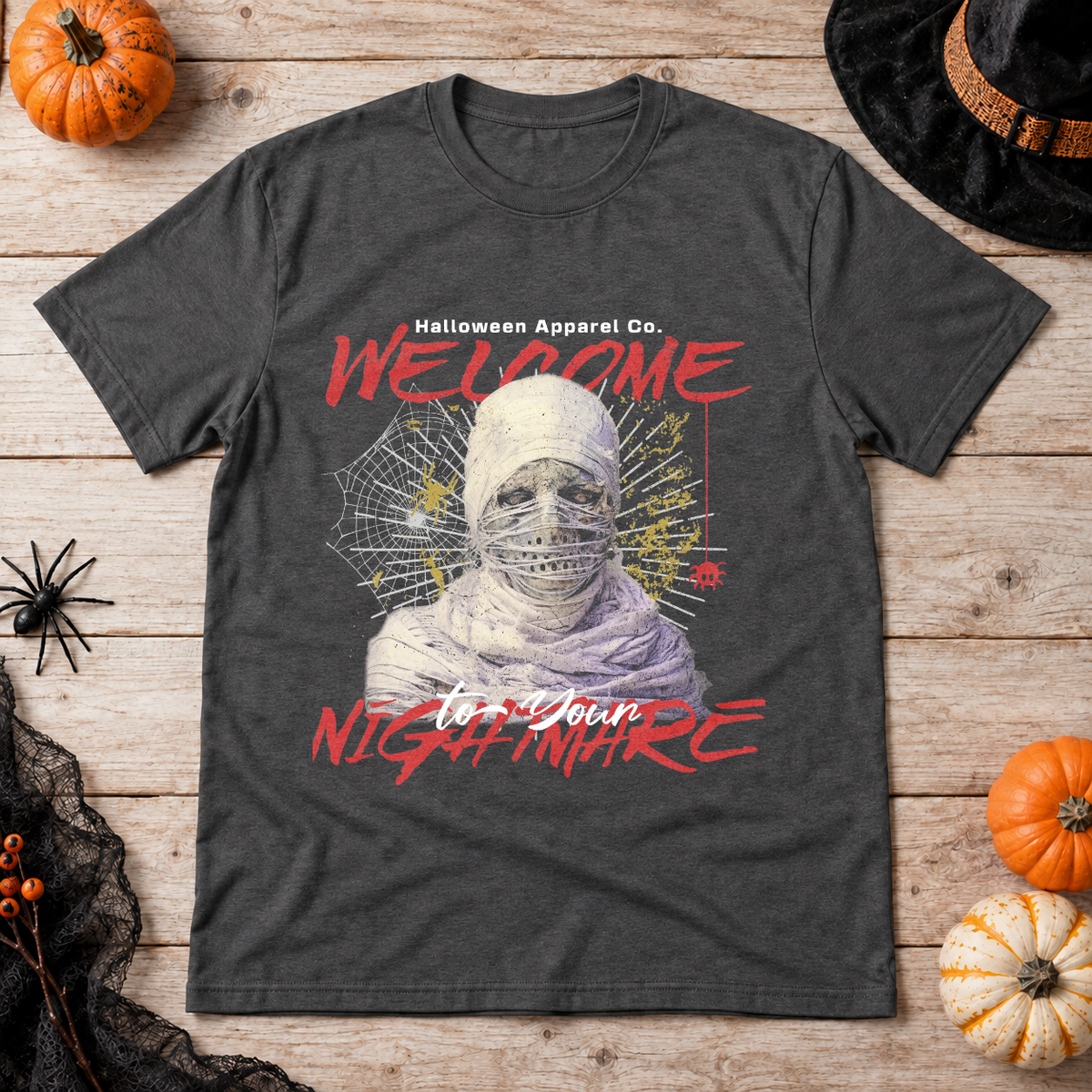 Welcome to your Nightmare T-Shirt – Skull & Reaper Gothic Graphic Graphic Tee - Color: dark heather