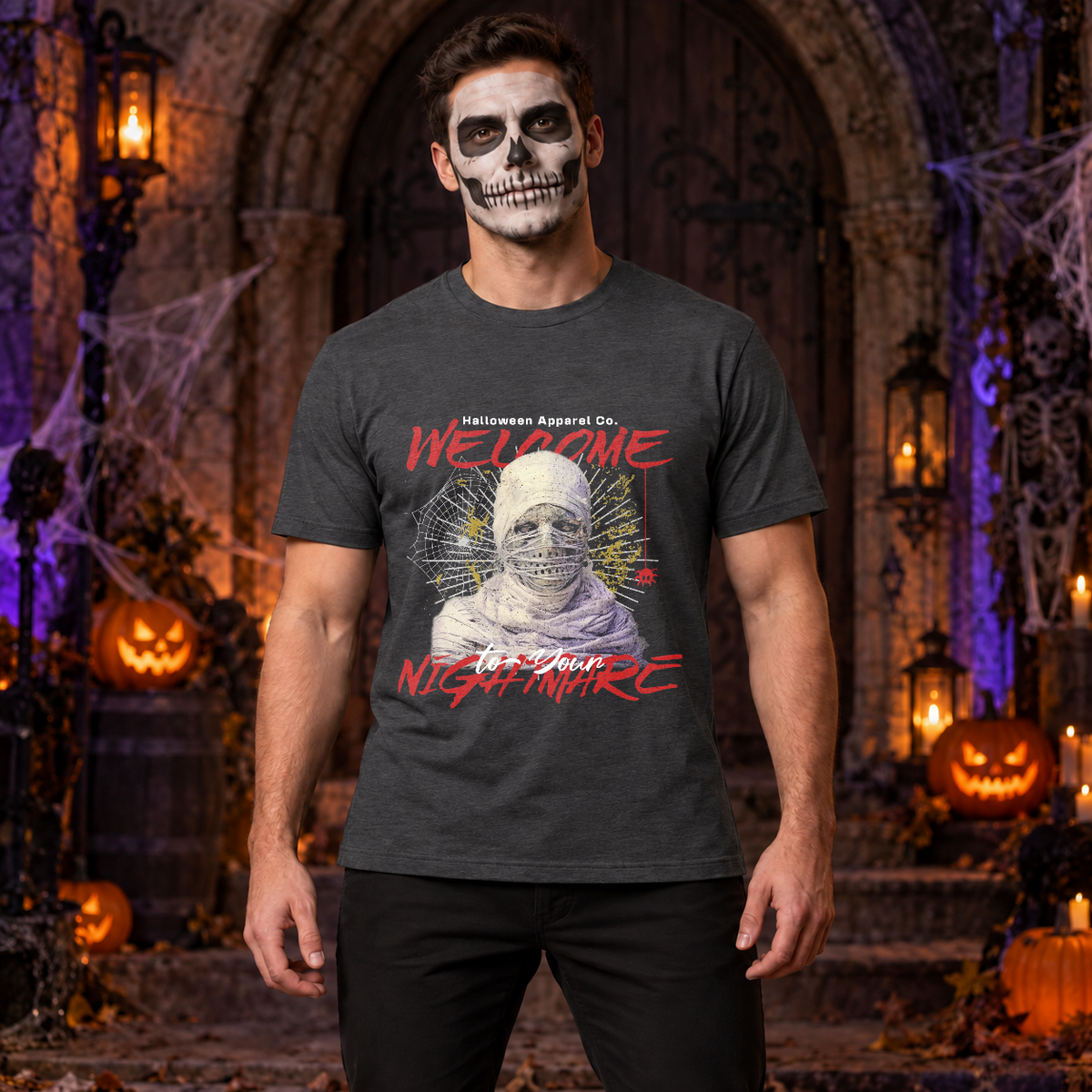 Welcome to your Nightmare T-Shirt – Skull & Reaper Gothic Graphic Graphic Tee - Color: dark heather