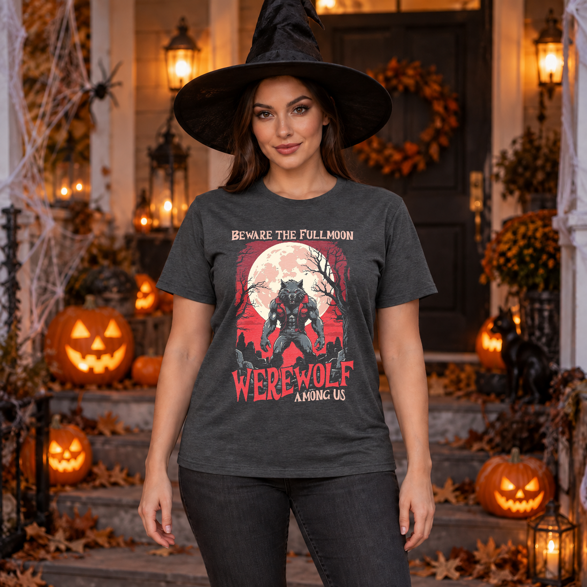 Werewolf Among Us T-Shirt – Zombie & Monster Horror Graphic Graphic Tee - Color: dark heather