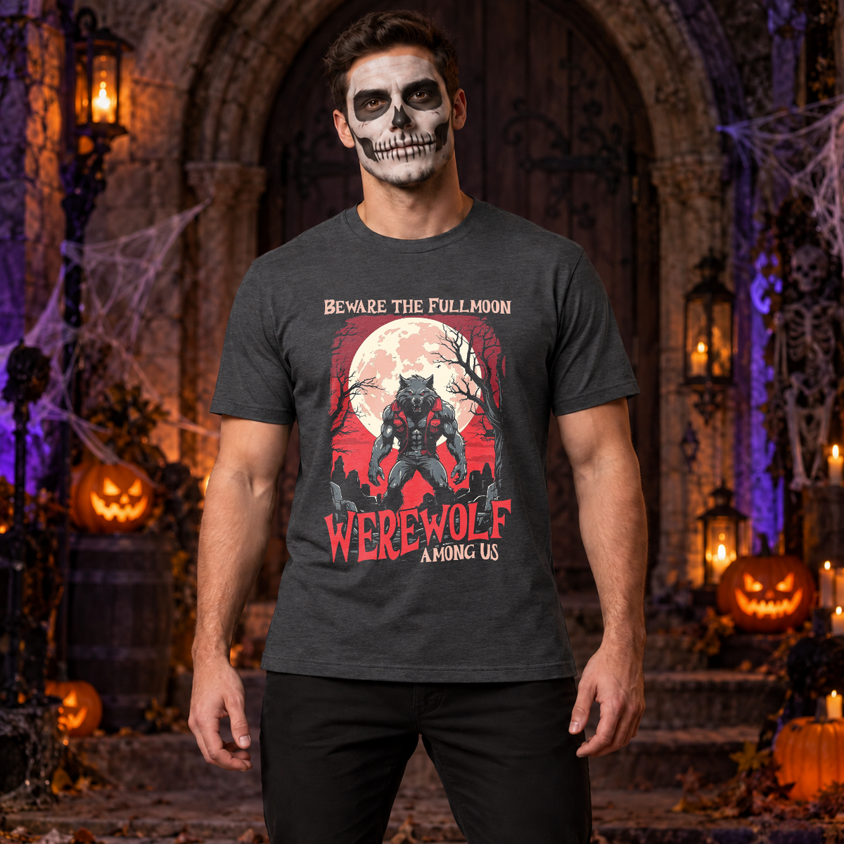 Werewolf Among Us T-Shirt – Zombie & Monster Horror Graphic Graphic Tee - Color: dark heather