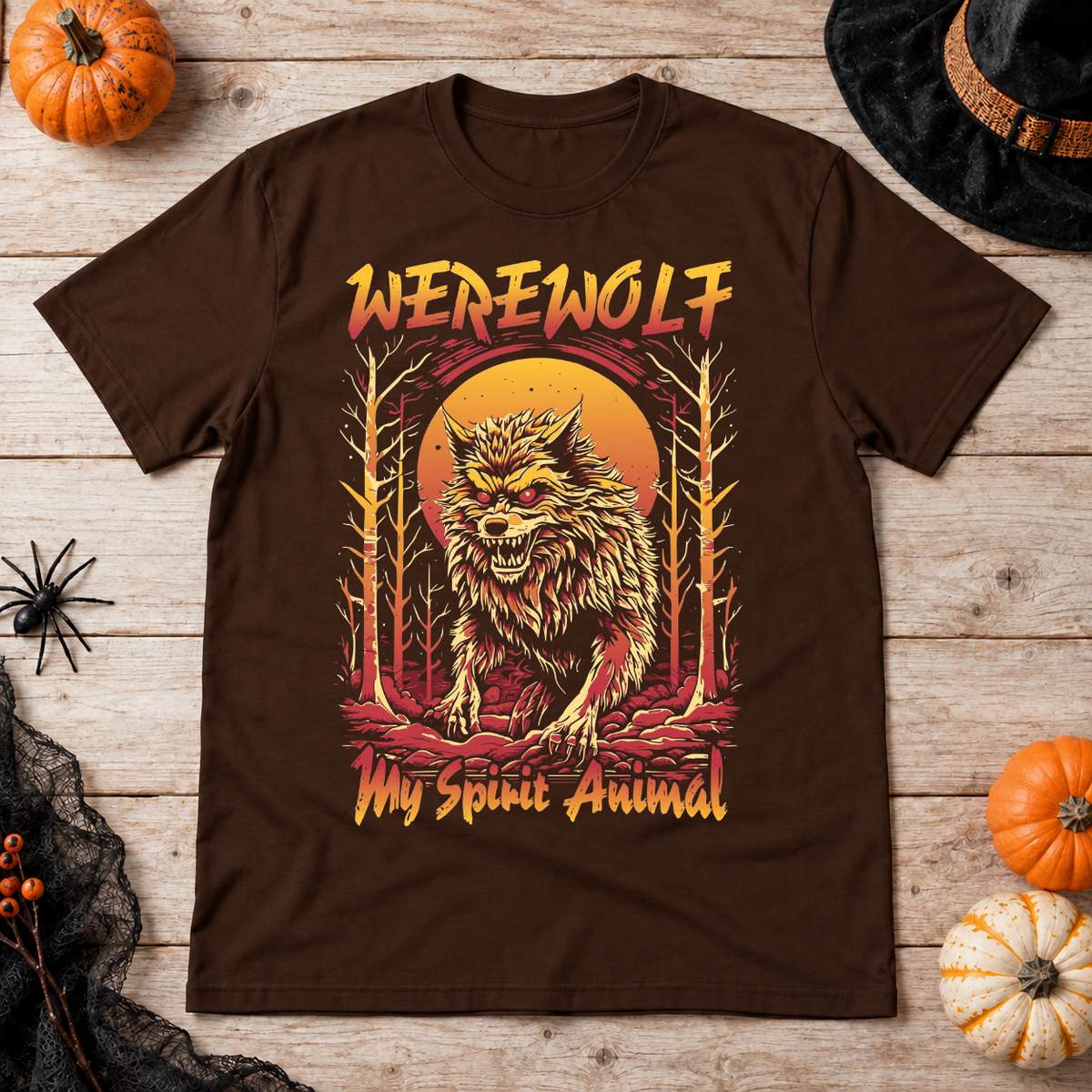 Werewolf - My Spirit Animal T-Shirt – Zombie & Monster Horror Graphic Graphic Tee - Color: chocolate