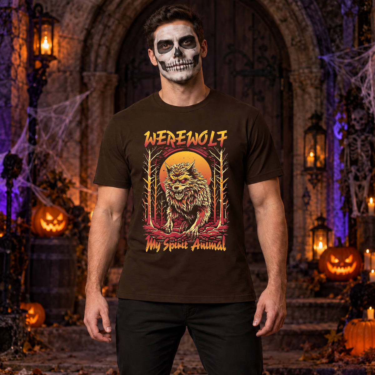 Werewolf - My Spirit Animal T-Shirt – Zombie & Monster Horror Graphic Graphic Tee - Color: chocolate