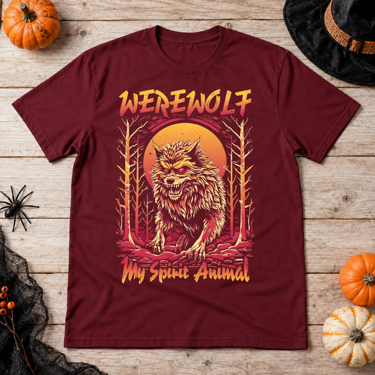 Werewolf - My Spirit Animal T-Shirt – Zombie & Monster Horror Graphic Graphic Tee - Color: maroon