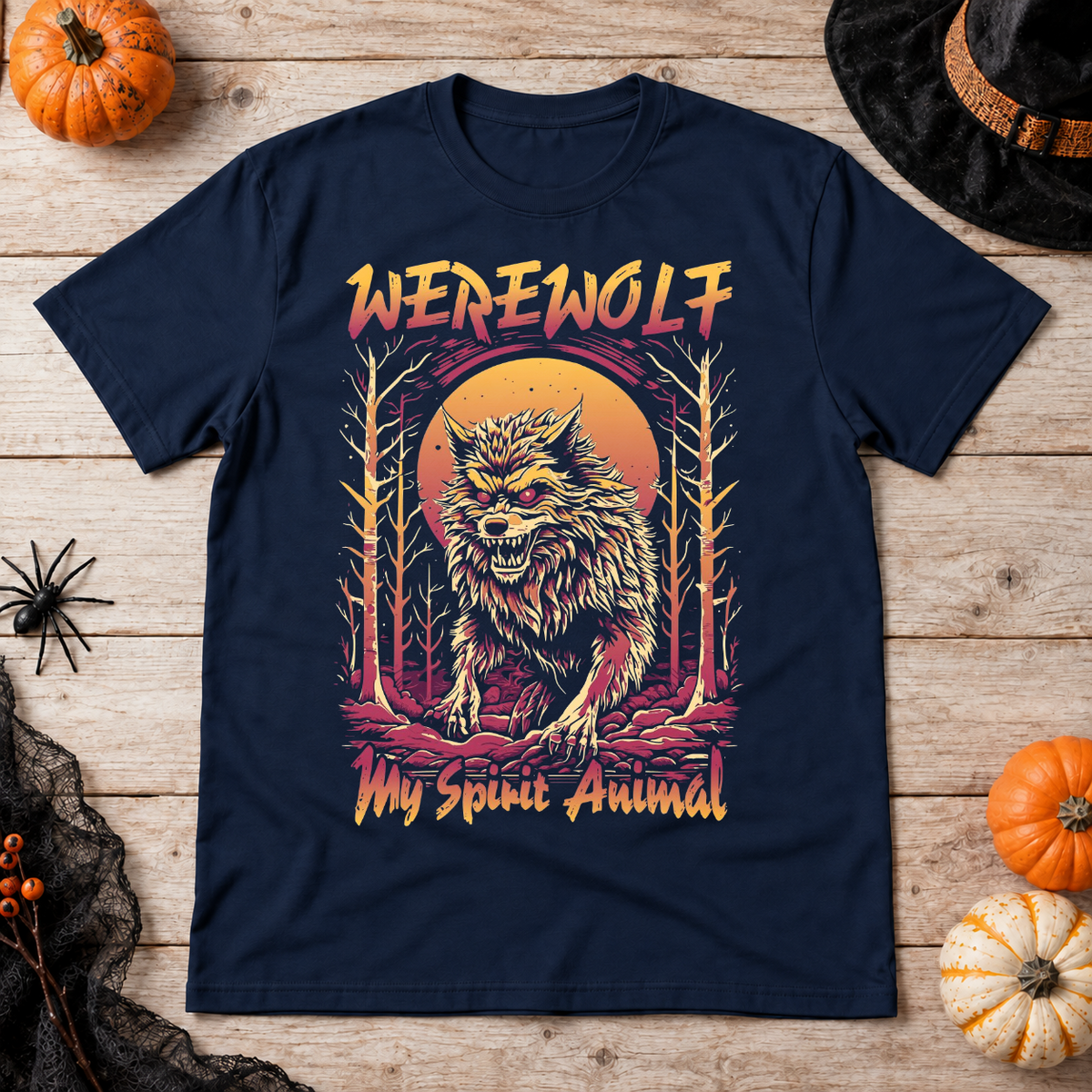 Werewolf - My Spirit Animal T-Shirt – Zombie & Monster Horror Graphic Graphic Tee - Color: navy