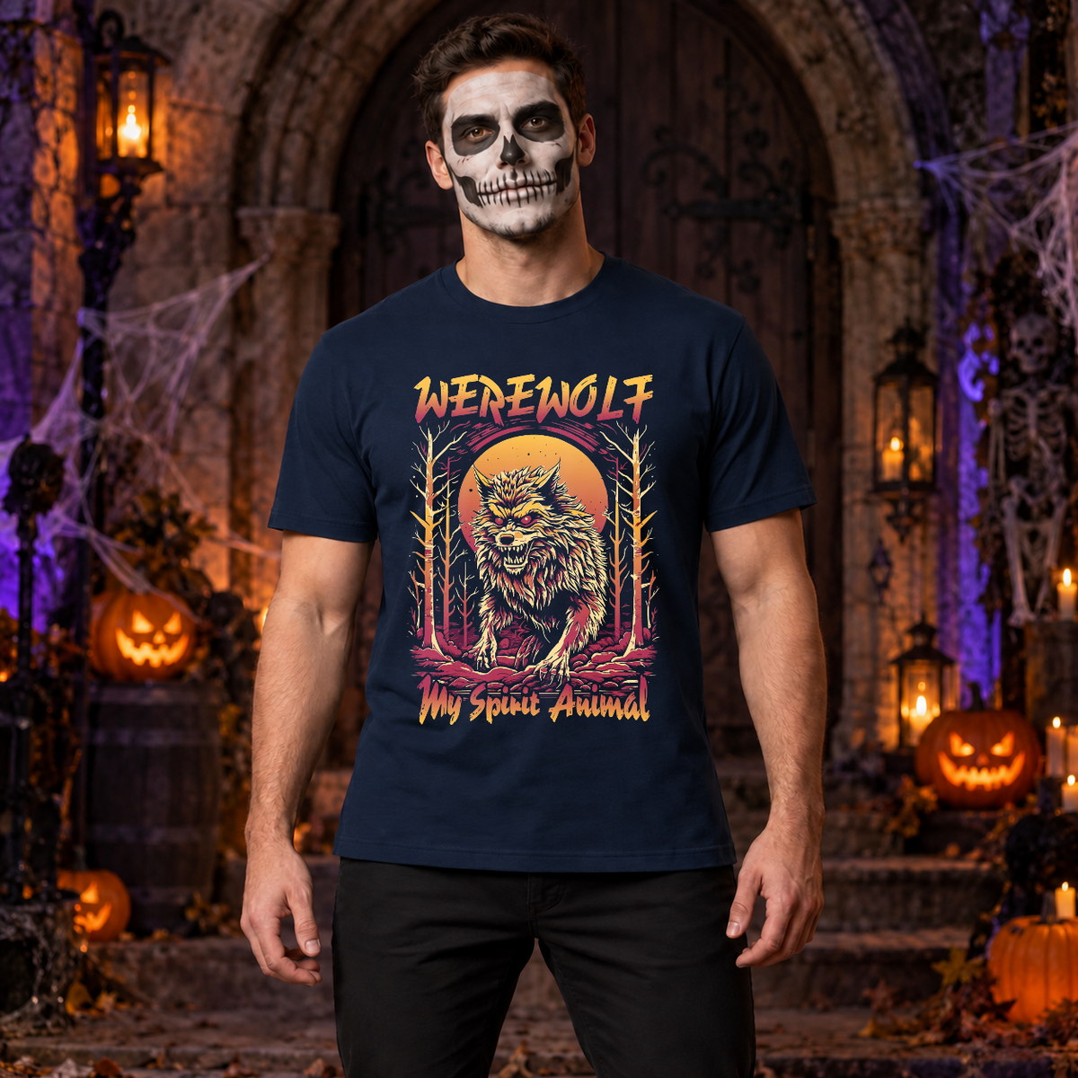 Werewolf - My Spirit Animal T-Shirt – Zombie & Monster Horror Graphic Graphic Tee - Color: navy