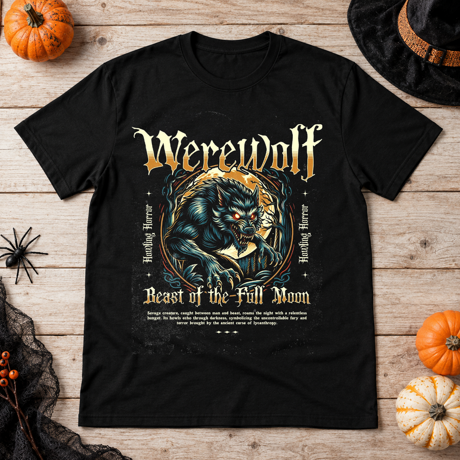 Werewolf T-Shirt – Zombie & Monster Horror Graphic Graphic Tee - Color: black