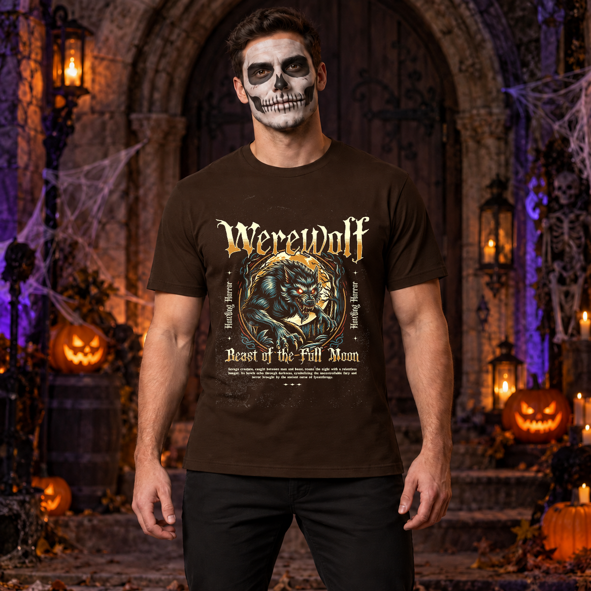 Werewolf T-Shirt – Zombie & Monster Horror Graphic Graphic Tee - Color: chocolate
