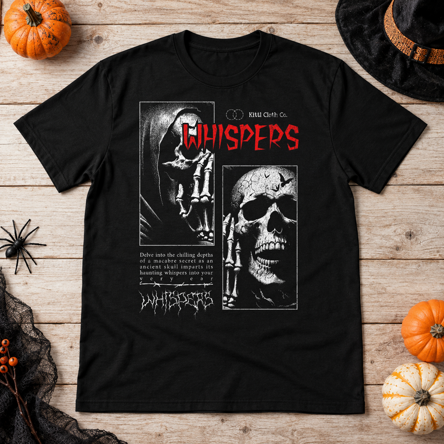 Whispers T-Shirt – Classic Halloween Graphic Design Graphic Tee - Color: black