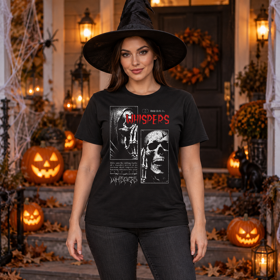 Whispers T-Shirt – Classic Halloween Graphic Design Graphic Tee - Color: black