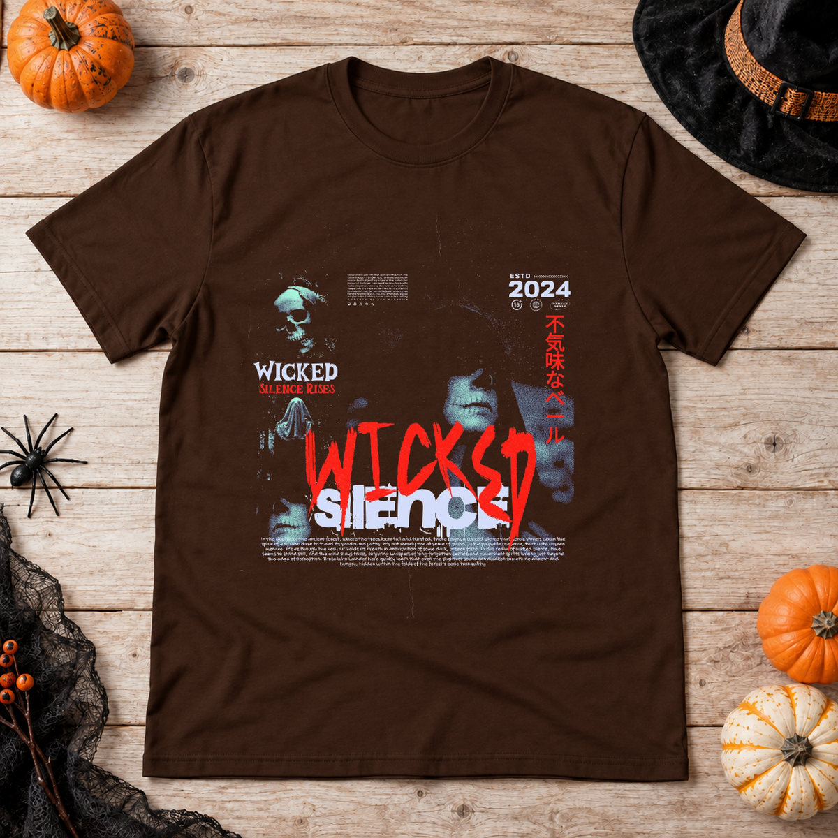Wicked Silence T-Shirt – Skull & Reaper Gothic Graphic Graphic Tee - Color: chocolate