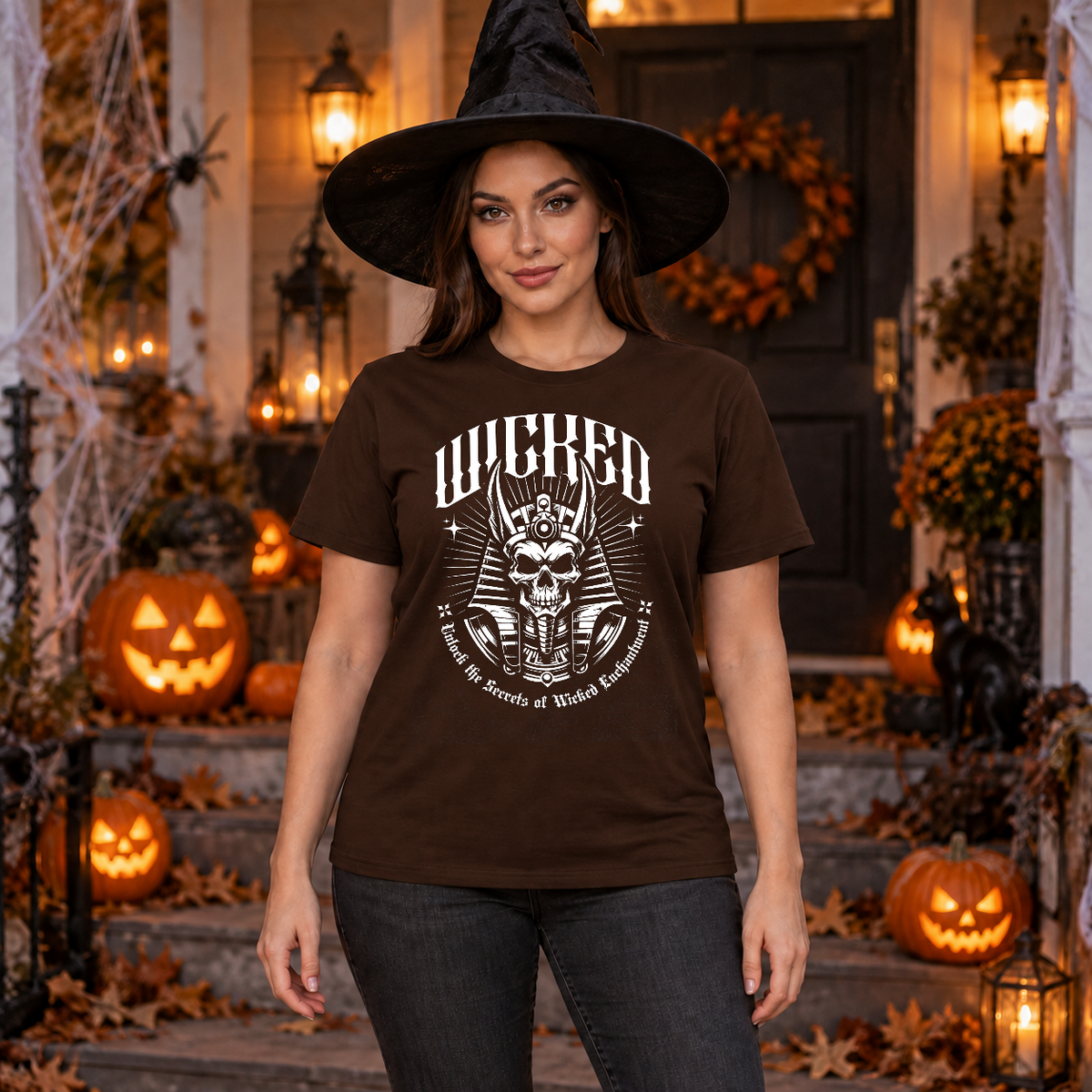 Wicked Skull! T-Shirt – Skull & Reaper Gothic Graphic Graphic Tee - Color: chocolate