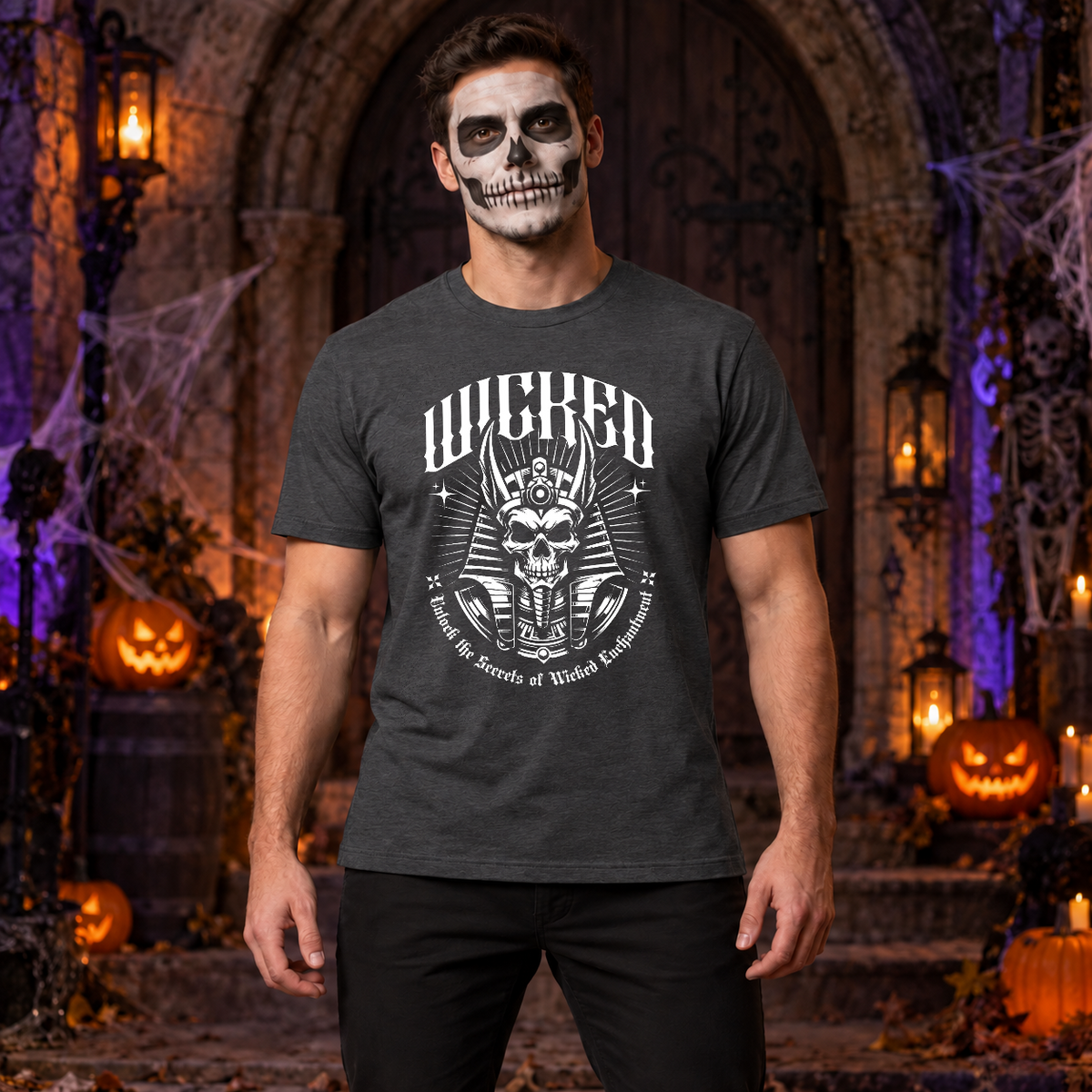 Wicked Skull! T-Shirt – Skull & Reaper Gothic Graphic Graphic Tee - Color: dark heather