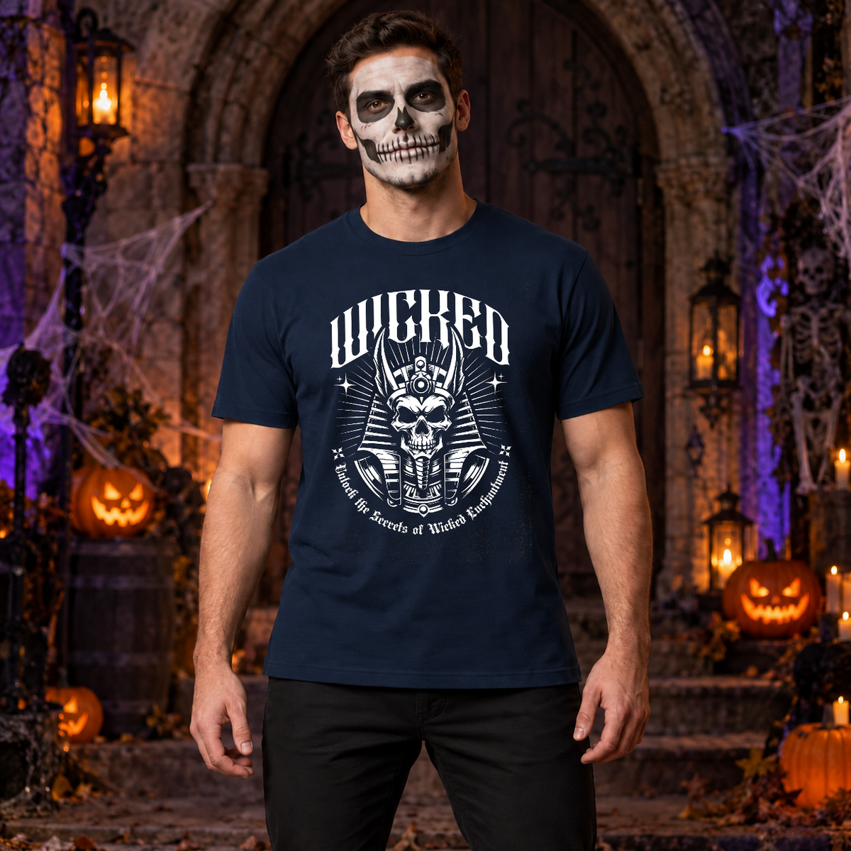 Wicked Skull! T-Shirt – Skull & Reaper Gothic Graphic Graphic Tee - Color: navy