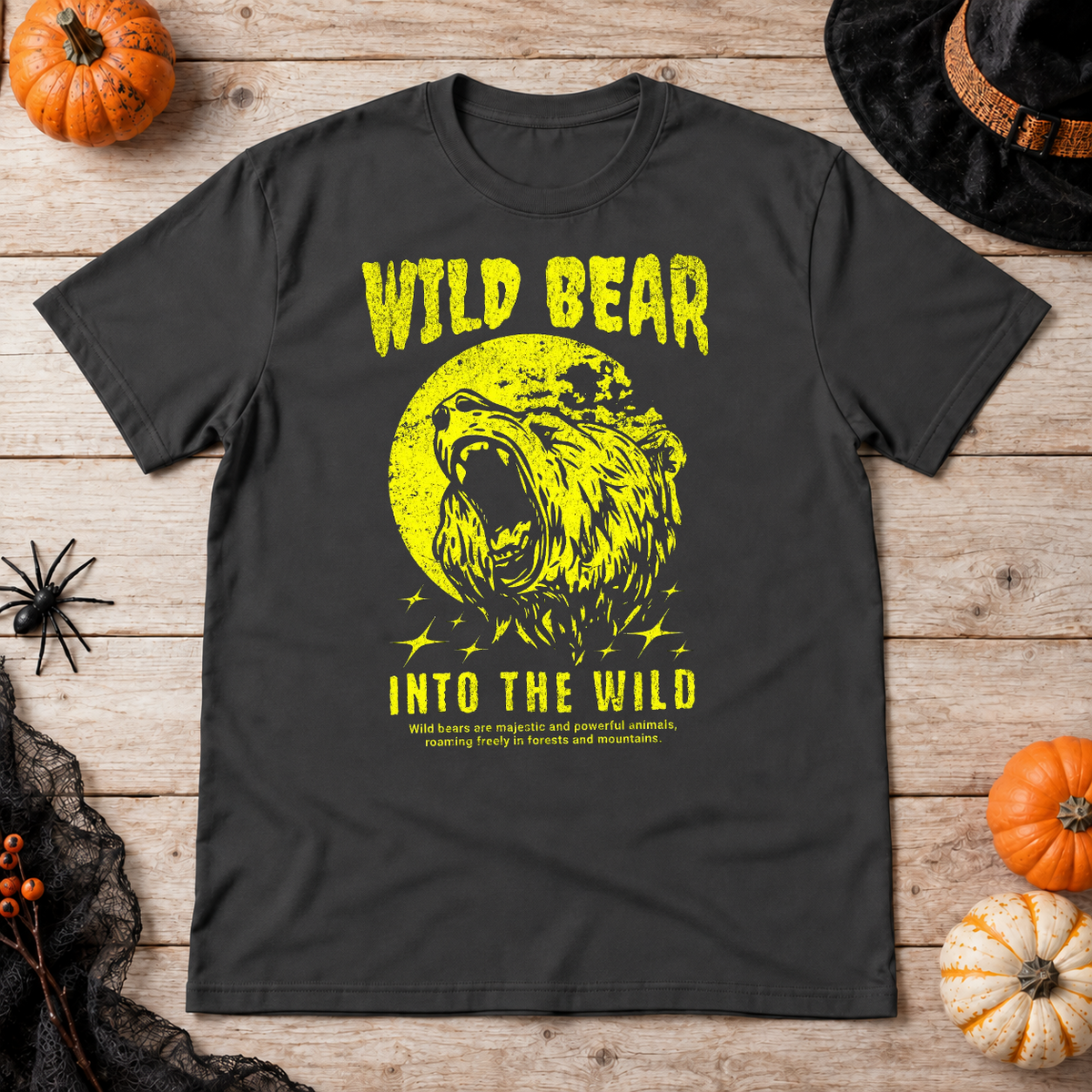 Wild Bear Into the WIld T-Shirt – Animal Streetwear Graphic Graphic Tee - Color: charcoal