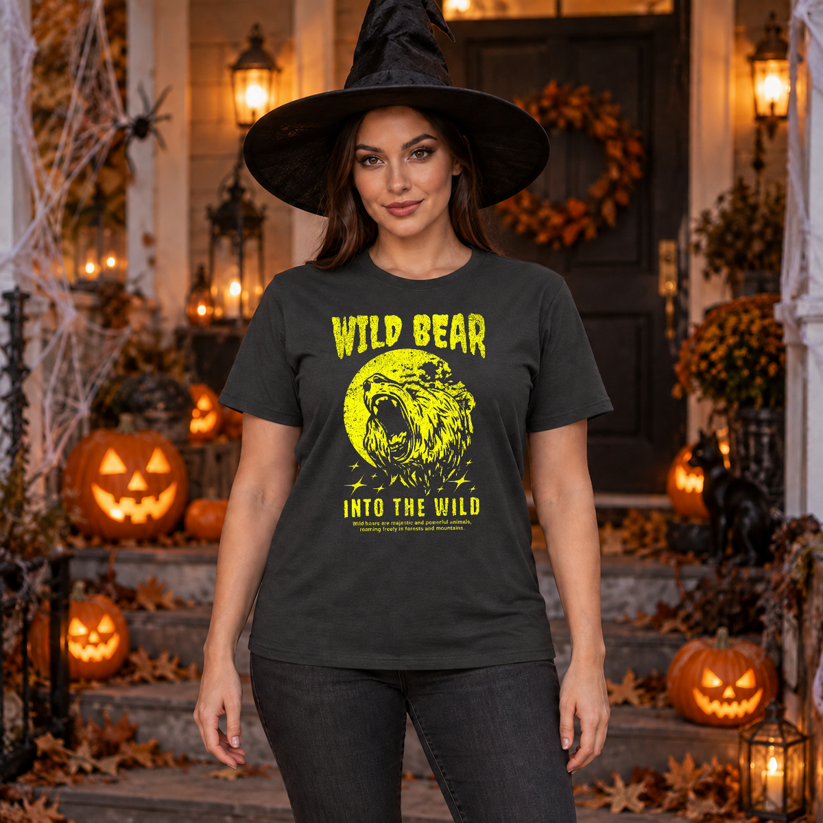 Wild Bear Into the WIld T-Shirt – Animal Streetwear Graphic Graphic Tee - Color: charcoal