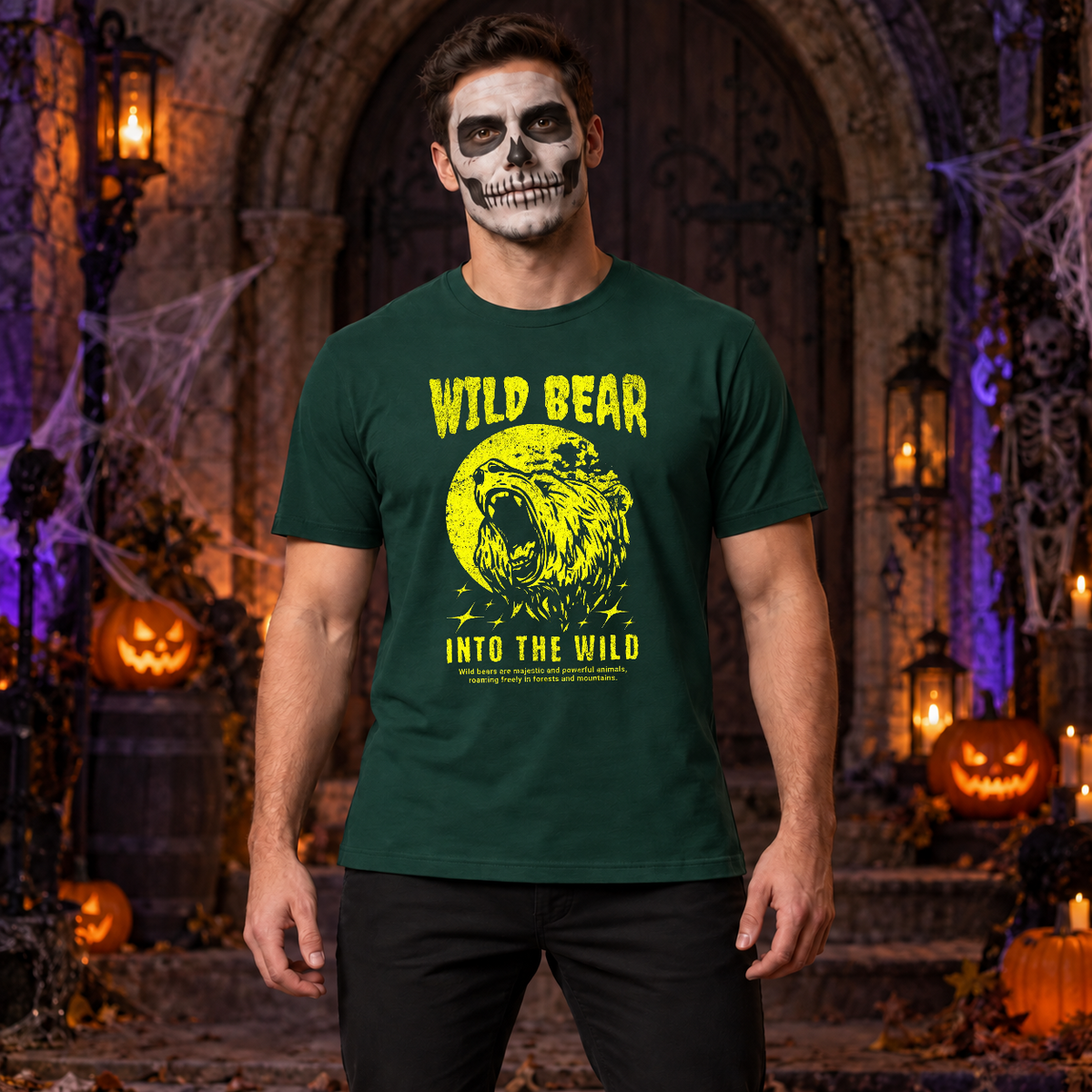 Wild Bear Into the WIld T-Shirt – Animal Streetwear Graphic Graphic Tee - Color: forest green