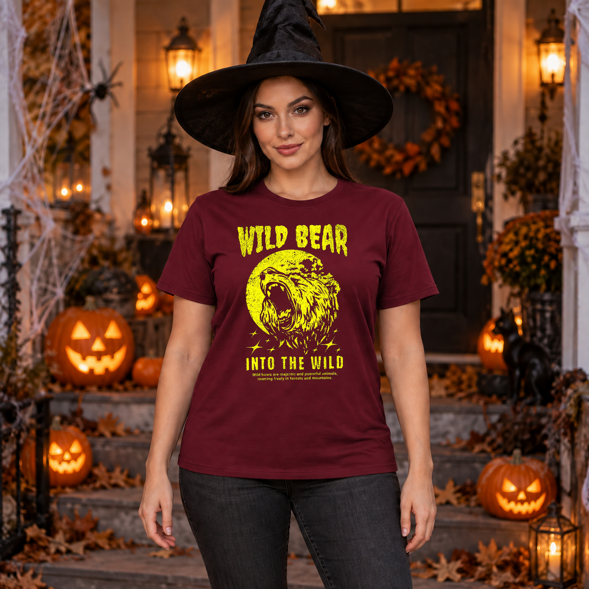 Wild Bear Into the WIld T-Shirt – Animal Streetwear Graphic Graphic Tee - Color: maroon