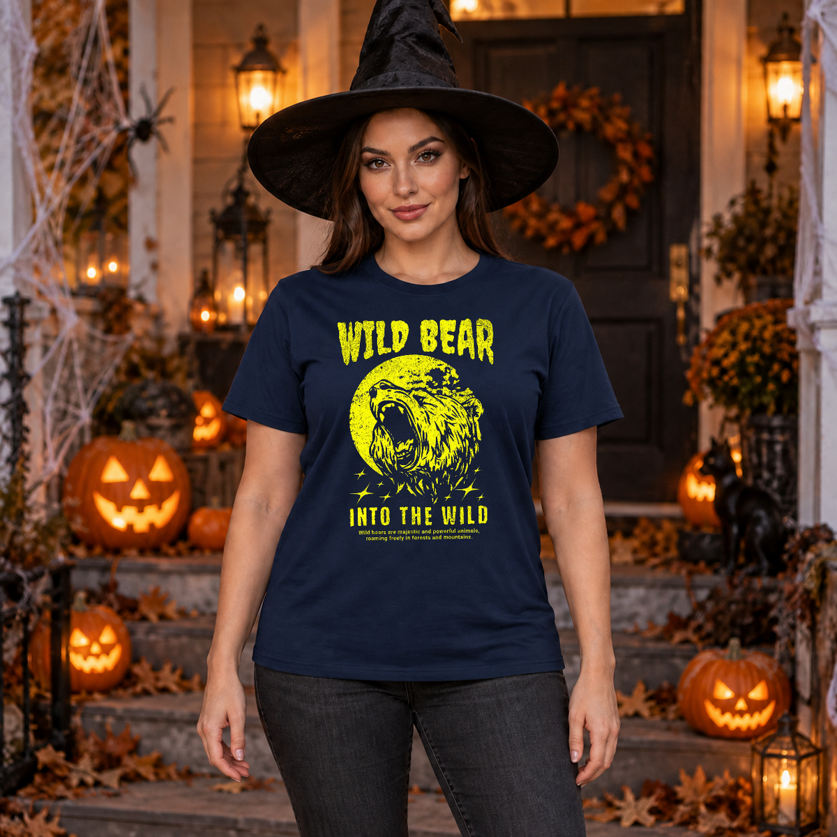 Wild Bear Into the WIld T-Shirt – Animal Streetwear Graphic Graphic Tee - Color: navy