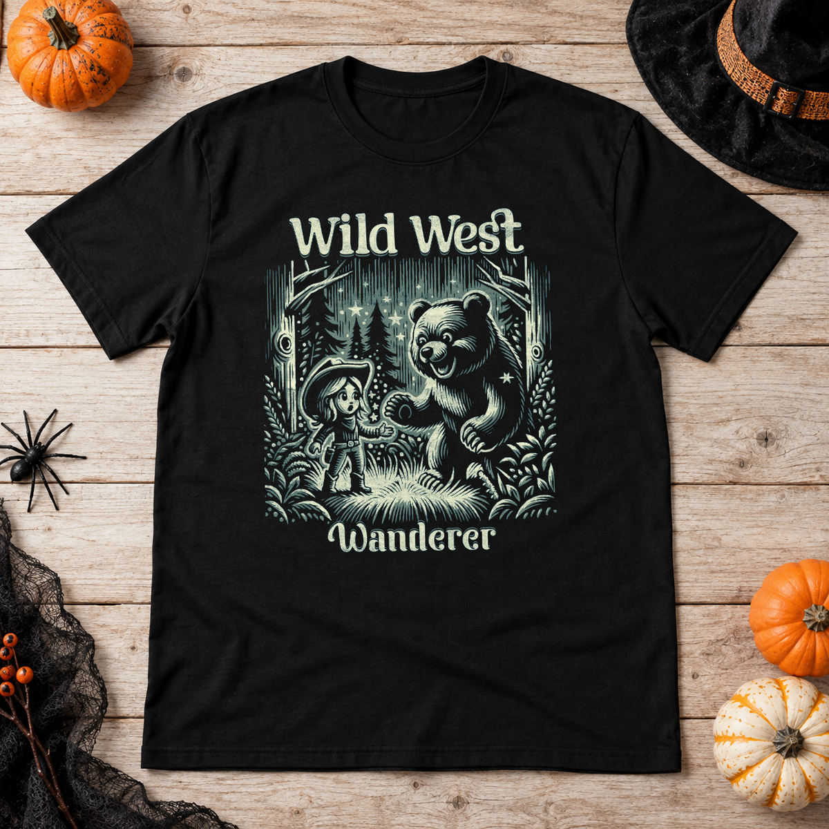 Wild West Wanderer T-Shirt – Dark Streetwear Graphic Design Graphic Tee - Color: black