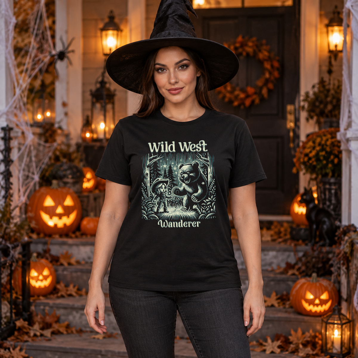 Wild West Wanderer T-Shirt – Dark Streetwear Graphic Design Graphic Tee - Color: black