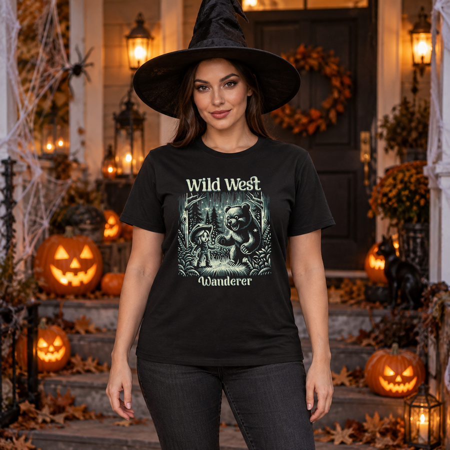 Wild West Wanderer T-Shirt – Dark Streetwear Graphic Design Graphic Tee - Color: black
