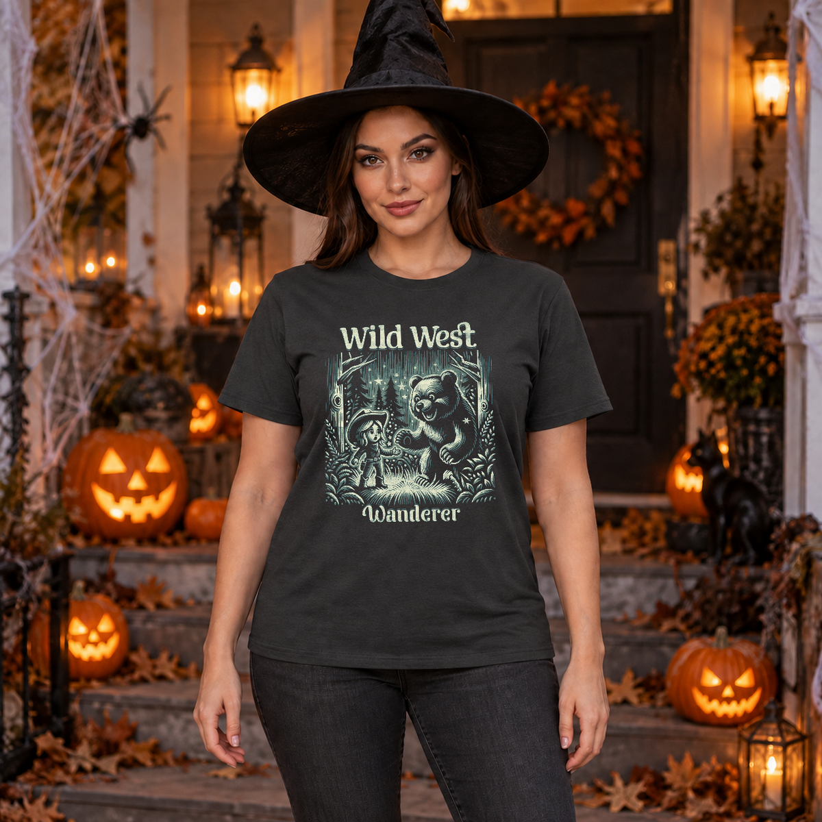 Wild West Wanderer T-Shirt – Dark Streetwear Graphic Design Graphic Tee - Color: charcoal