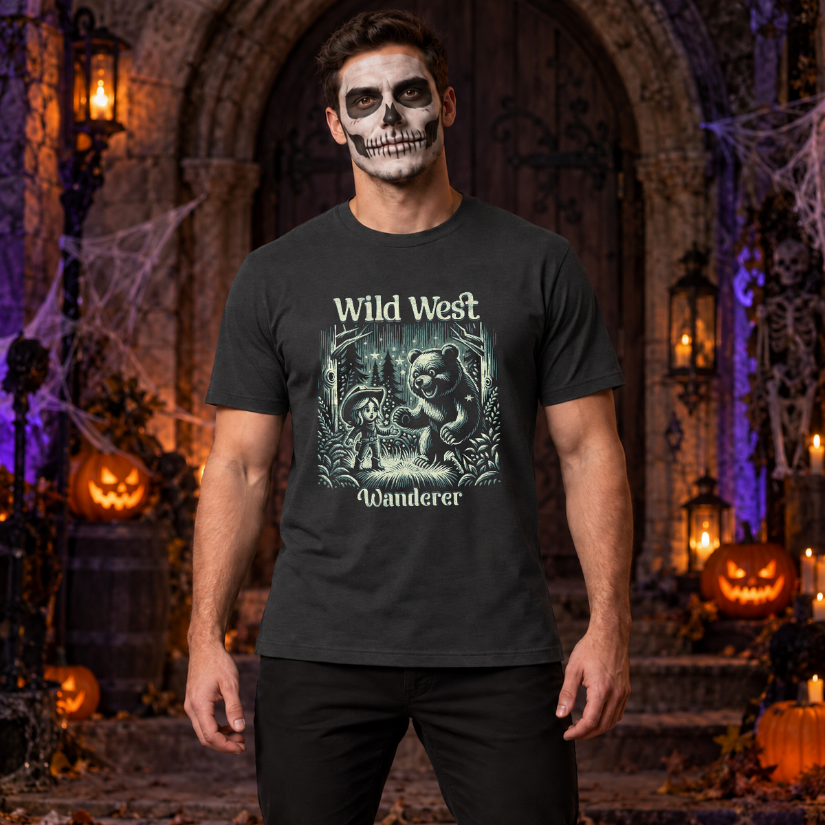 Wild West Wanderer T-Shirt – Dark Streetwear Graphic Design Graphic Tee - Color: charcoal