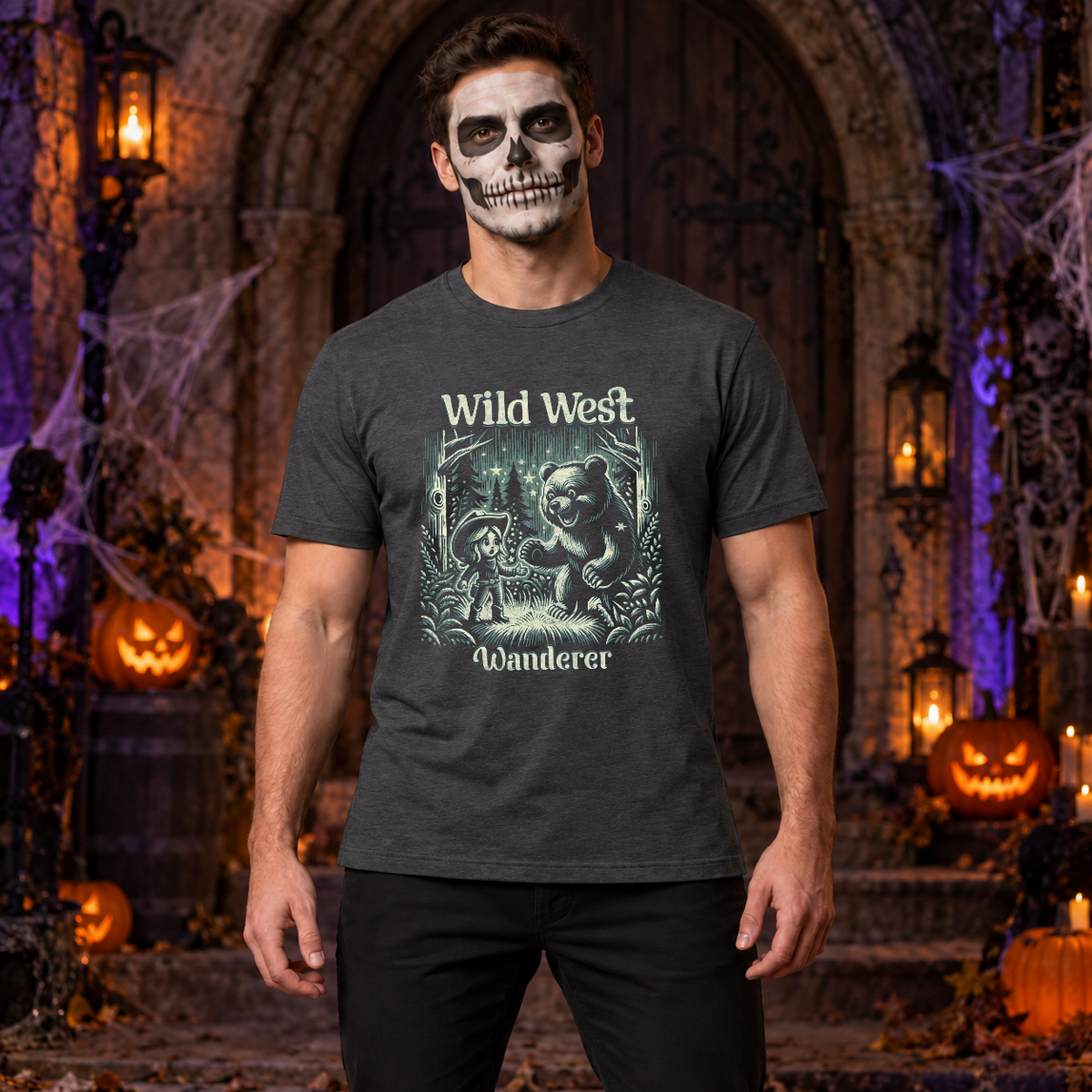 Wild West Wanderer T-Shirt – Dark Streetwear Graphic Design Graphic Tee - Color: dark heather