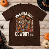 Wild Wild West Cowboy Frontier Justice Reigns T-Shirt – Dark Streetwear Graphic Design Graphic Tee - Color: chocolate