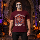 Wild Wild West Cowboy Frontier Justice Reigns T-Shirt – Dark Streetwear Graphic Design Graphic Tee - Color: maroon