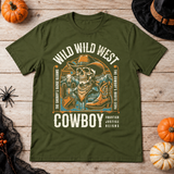 Wild Wild West Cowboy Frontier Justice Reigns T-Shirt – Dark Streetwear Graphic Design Graphic Tee - Color: military green
