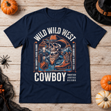 Wild Wild West Cowboy Frontier Justice Reigns T-Shirt – Dark Streetwear Graphic Design Graphic Tee - Color: navy