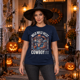 Wild Wild West Cowboy Frontier Justice Reigns T-Shirt – Dark Streetwear Graphic Design Graphic Tee - Color: navy