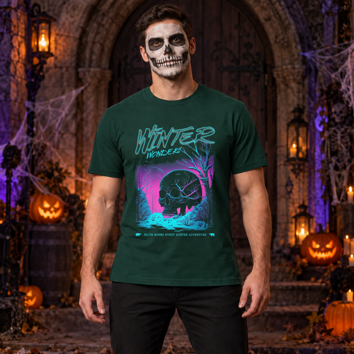 Winter Wonders T-Shirt – Dark Editorial Graphic Design Graphic Tee - Color: forest green