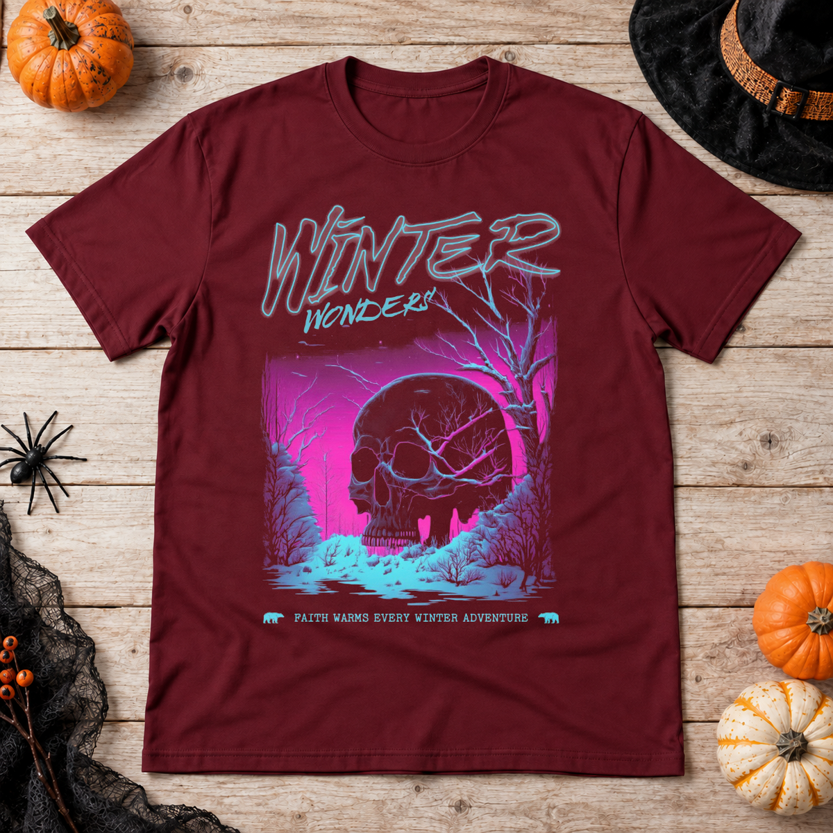 Winter Wonders T-Shirt – Dark Editorial Graphic Design Graphic Tee - Color: maroon