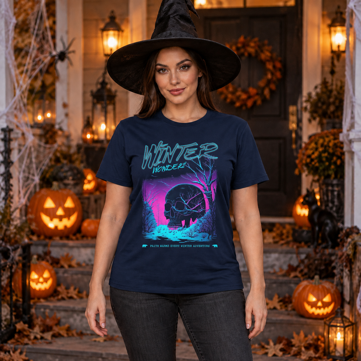 Winter Wonders T-Shirt – Dark Editorial Graphic Design Graphic Tee - Color: navy