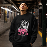 Wistful Cherub Halo Sweatshirt – Religious Imagery Collage Graphic Sweatshirt - Color: black