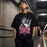 Wistful Cherub Halo T-Shirt – Religious Imagery Collage Graphic Tee - Color: Black