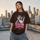 Wistful Cherub Halo T-Shirt – Religious Imagery Collage Graphic Tee - Color: Dark Chocolate
