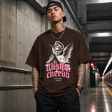 Wistful Cherub Halo T-Shirt – Religious Imagery Collage Graphic Tee - Color: Dark Chocolate